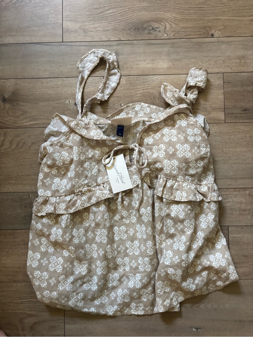 Universal Thread Cream-Beige Floral Tie-Shoulder Cami
